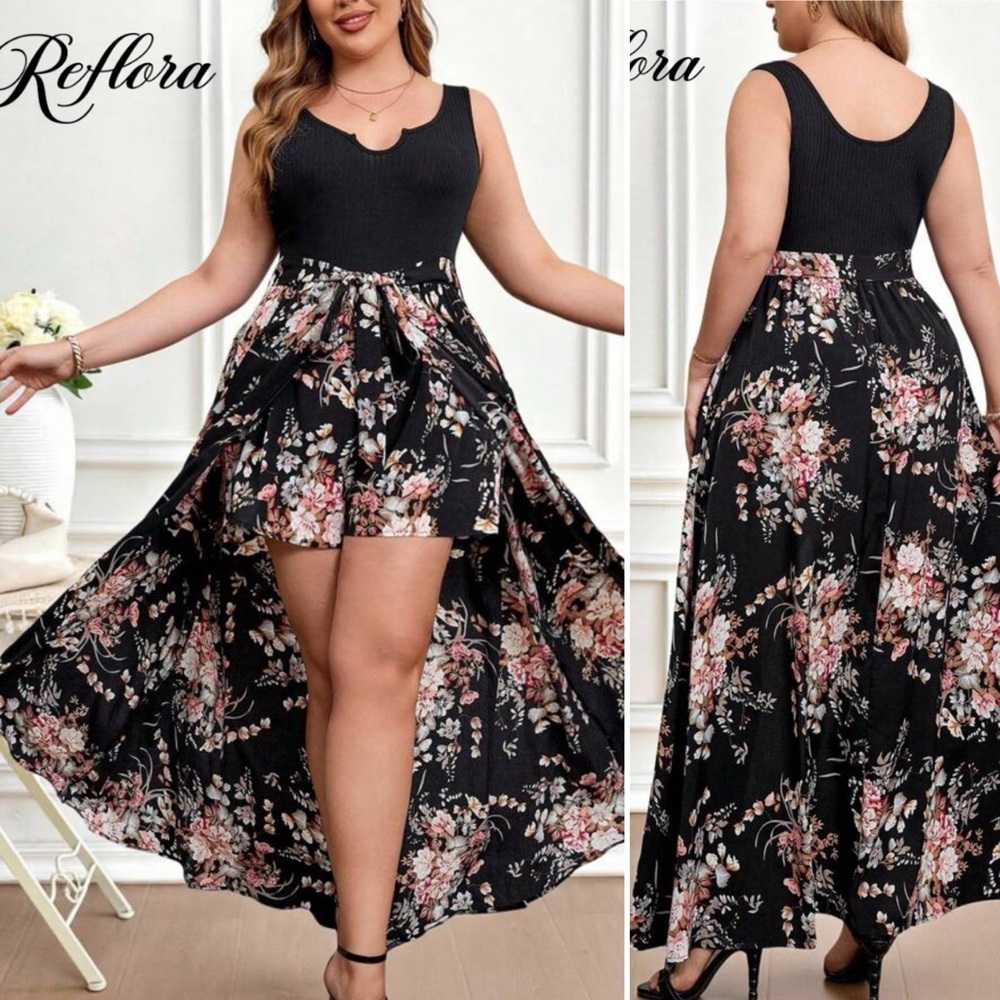 Reflora Women's Plus Size Elegant Romper with Shorts and long skirt Sz 2XL